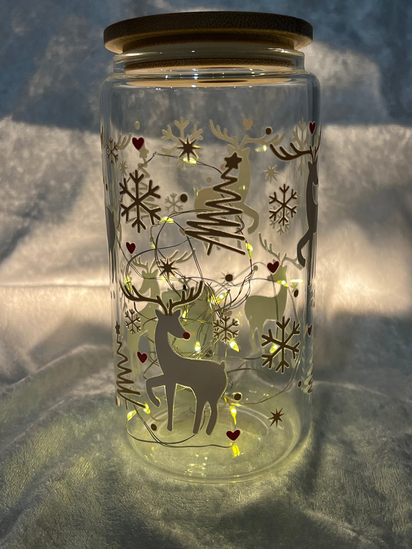Holiday Reindeer -16oz Glass Tumbler